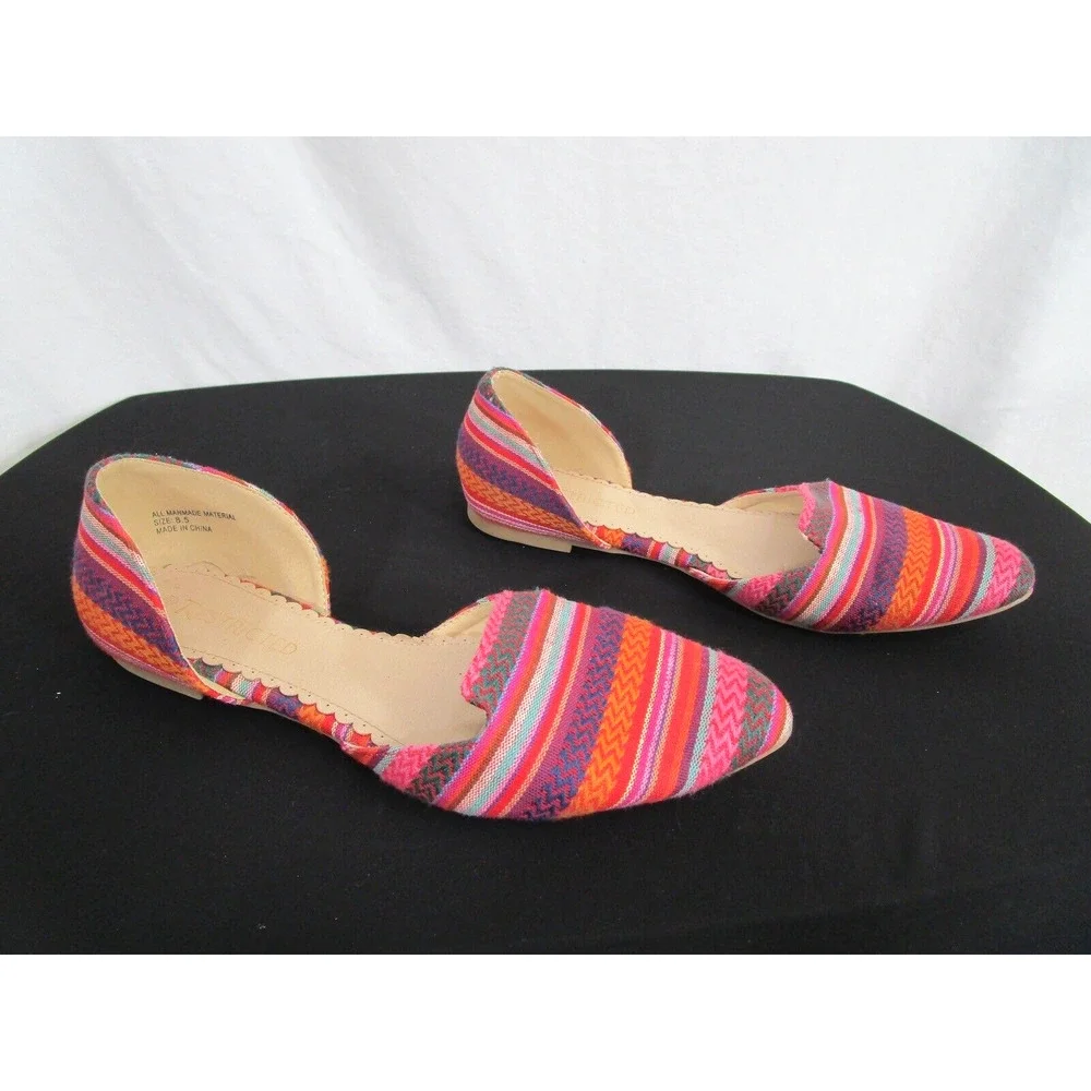 Restricted Multicolor Striped Fabric D'Orsay Flats Women’s Shoes Size 8.5 - Picture 1 of 10